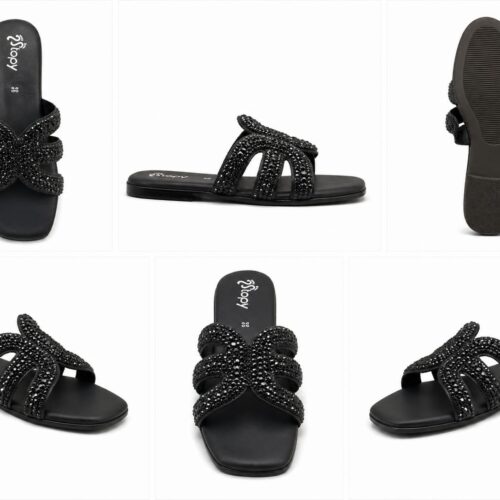 women fancy rhinestone multi strap flat sandal