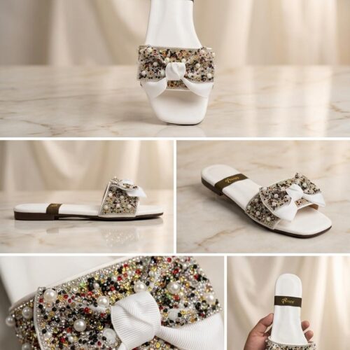 elegant pearl bow sandals