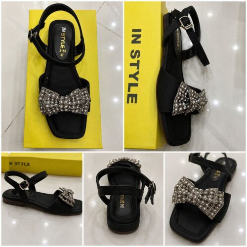 women bow pearl flat sandals – elegant party wear