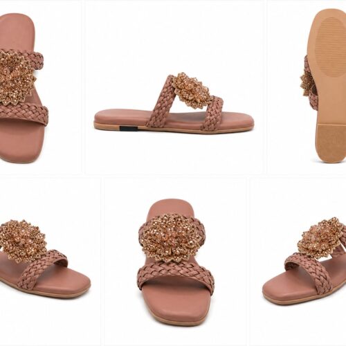 women fancy braided flat sandal with floral design