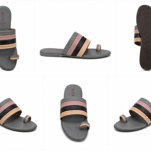 women casual multi color strap toe ring flat sandal