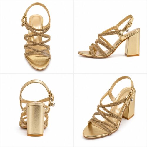 women luxury rhinestone block heel sandal