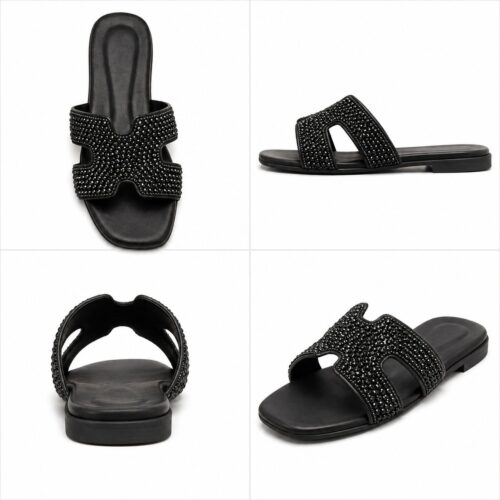 women rhinestone flat slide sandal