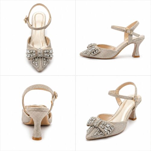 women luxury bow rhinestone kitten heel sandal