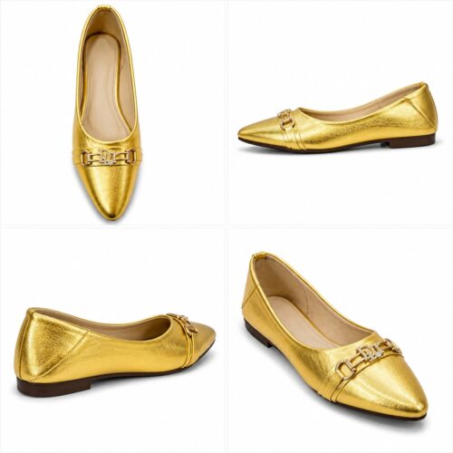women golden pointed pumps / flat shoes