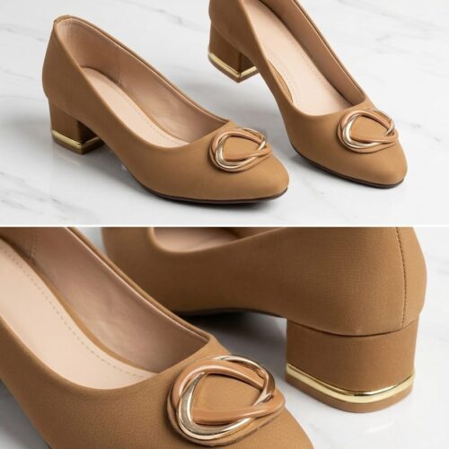 women classic block heel pumps (brown)