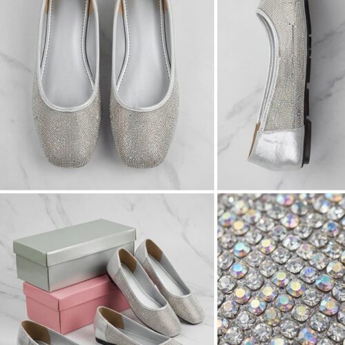 women elegant rhinestone flat pumps