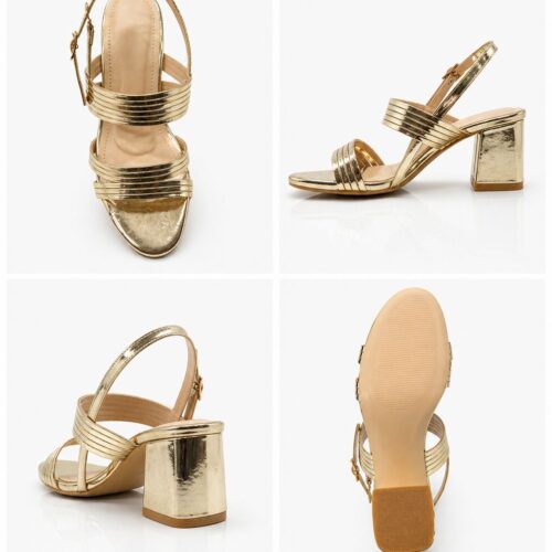 women metallic multi strap block heel sandal