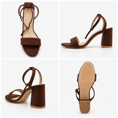 women minimal ankle strap block heel sandal