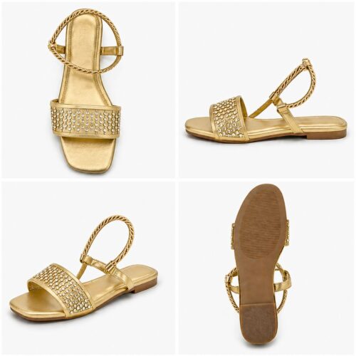 women rhinestone flat sandal with ankle strap