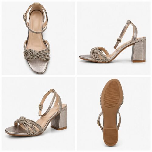 women braided strap block heel sandal